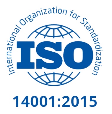 Sinine ISO 14001:2015 keskkonnajuhtimise standardi logo.